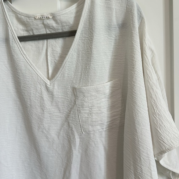 Jodifl Women's M Flutter Sleeve Pocket Tee Shirt White Crepe Texture Oversized - Picture 4 of 11
